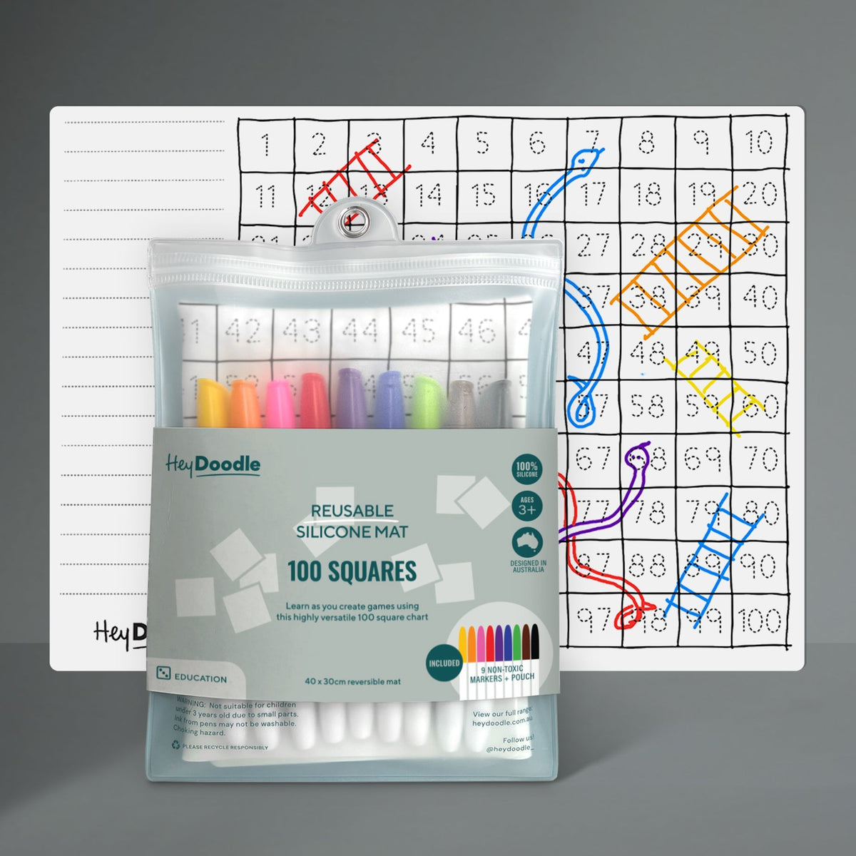 Hey Doodle Silicone Activity Mat - 100 Squares (Large)